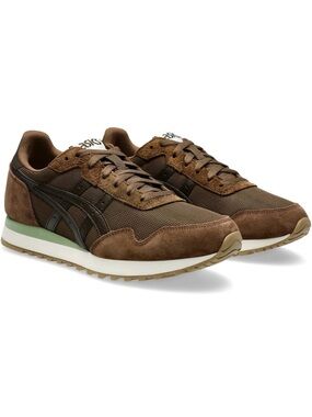 Asics unisex tiger runner II Brown Suede & Mesh Sneaker with Olive Accent